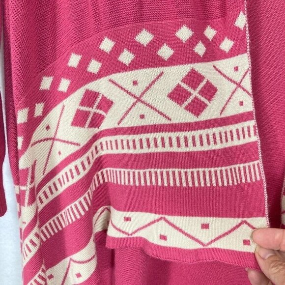 Julia Fair Isle Aztec Open Draped Waterfall Cardigan Fuchsia Small - Picture 2 of 6